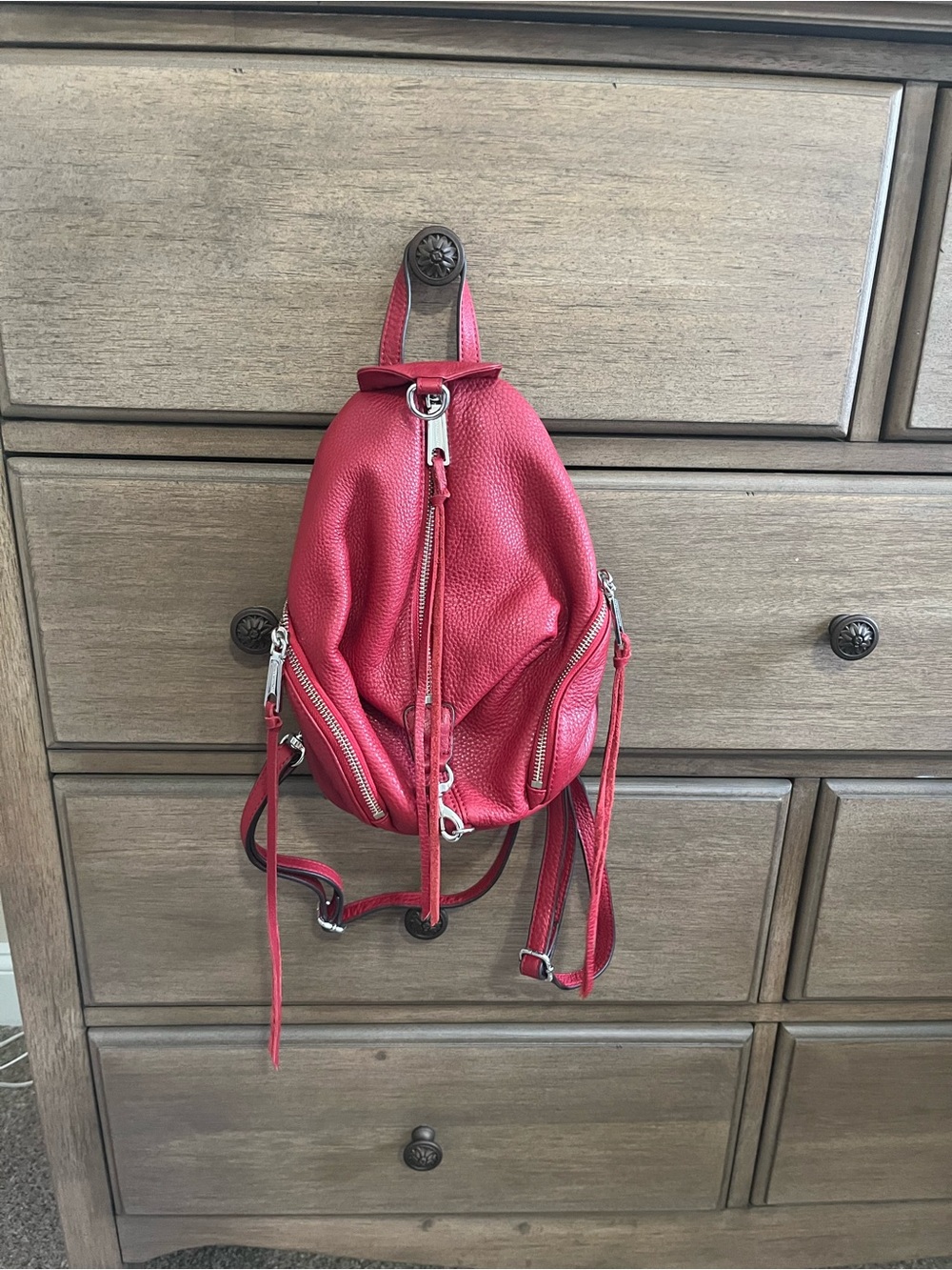 Rebecca Minkoff pebble leather backpack in red